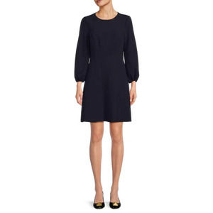 Eliza J Dress Womens size 14 Puff Long Sleeve A-Line‎ Navy Blue Short Round Neck